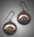 Steel, circular lentil earrings with bronze inlay design of sunset; Dia.= 3/4�  with Niobium ear wires.