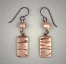 Bronze and Copper earrings - vertical rectangle hanging from bronze ball. 3/8�w x ¾�h.