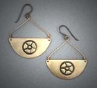 Bronze half�moons with gear impression.   Measures 1�w x 1 ½�h to base of ear wire.