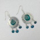 Round sterling silver earrings with 2 turquoise blue spiral dangles measuring L= 3 (including ear wire) W= 1 1/8